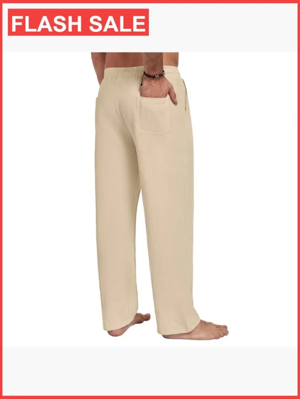 Men's Linen Blend Drawstring Pants Loose Fit Casual Trousers with Pockets